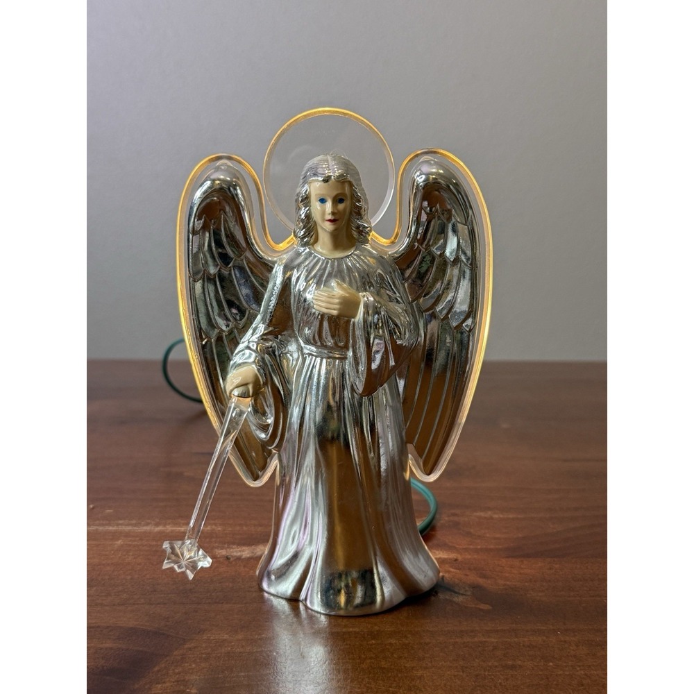 Vintage MCM Noma Silver Angel Lite tree topper W/Star Wand #537 No Box